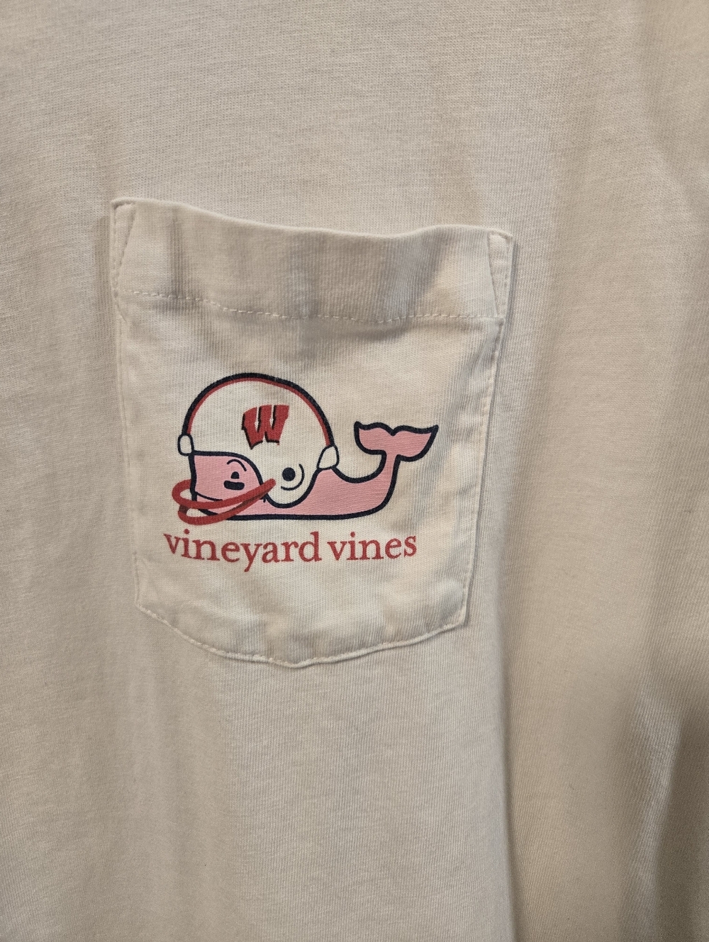 Vineyard Vines White Wisconsin Badgers Long Sleeve Cotton Pocket Tee Size Medium - Picture 3 of 5